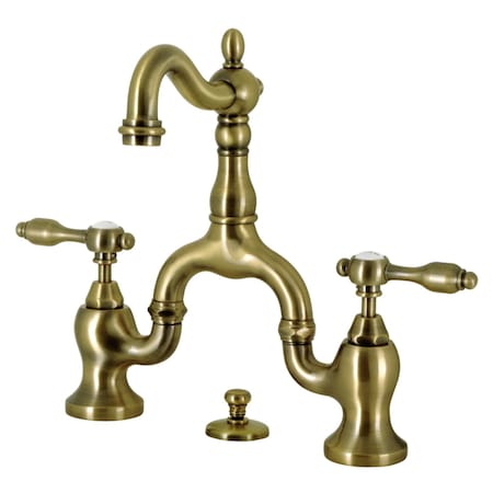 Kingston Brass Bridge Bathroom Faucet with Brass PopUp, Antique Brass KS7973TAL